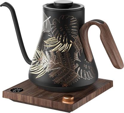 INTASTING Electric Kettle, Gooseneck Electric Kettle, ±1℉ Precise Temperature Control, Stainless Steel Interior, Quick Heating for Pour Over Coffee, Tea & Boiling Water, 0.9L (Black)