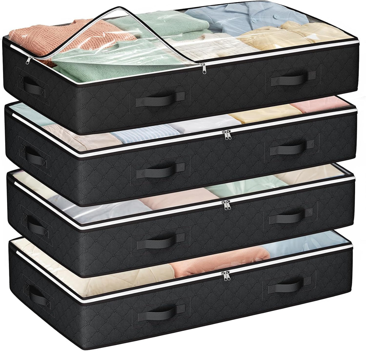 Budding Joy 95L Under Bed Storage Containers, 4 Pack Closet Organizers Grey