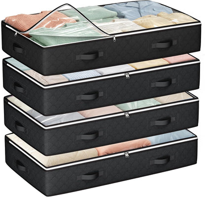 Budding Joy 95L Under Bed Storage Containers, 4 Pack Closet Organizers Grey