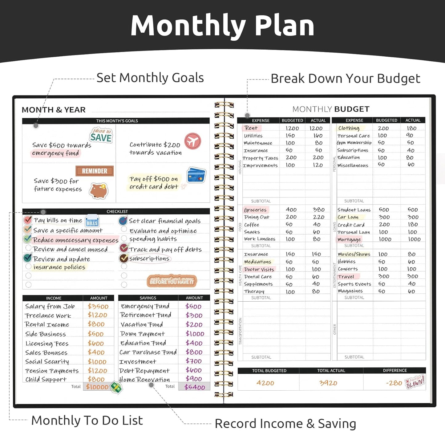 Budget Planner - Monthly Budget Book with Expense Tracker Notebook, Undated Bill Organizer & Finance Planner to Take Control of Your Money, Account Book to Manage Your Finances-Pink