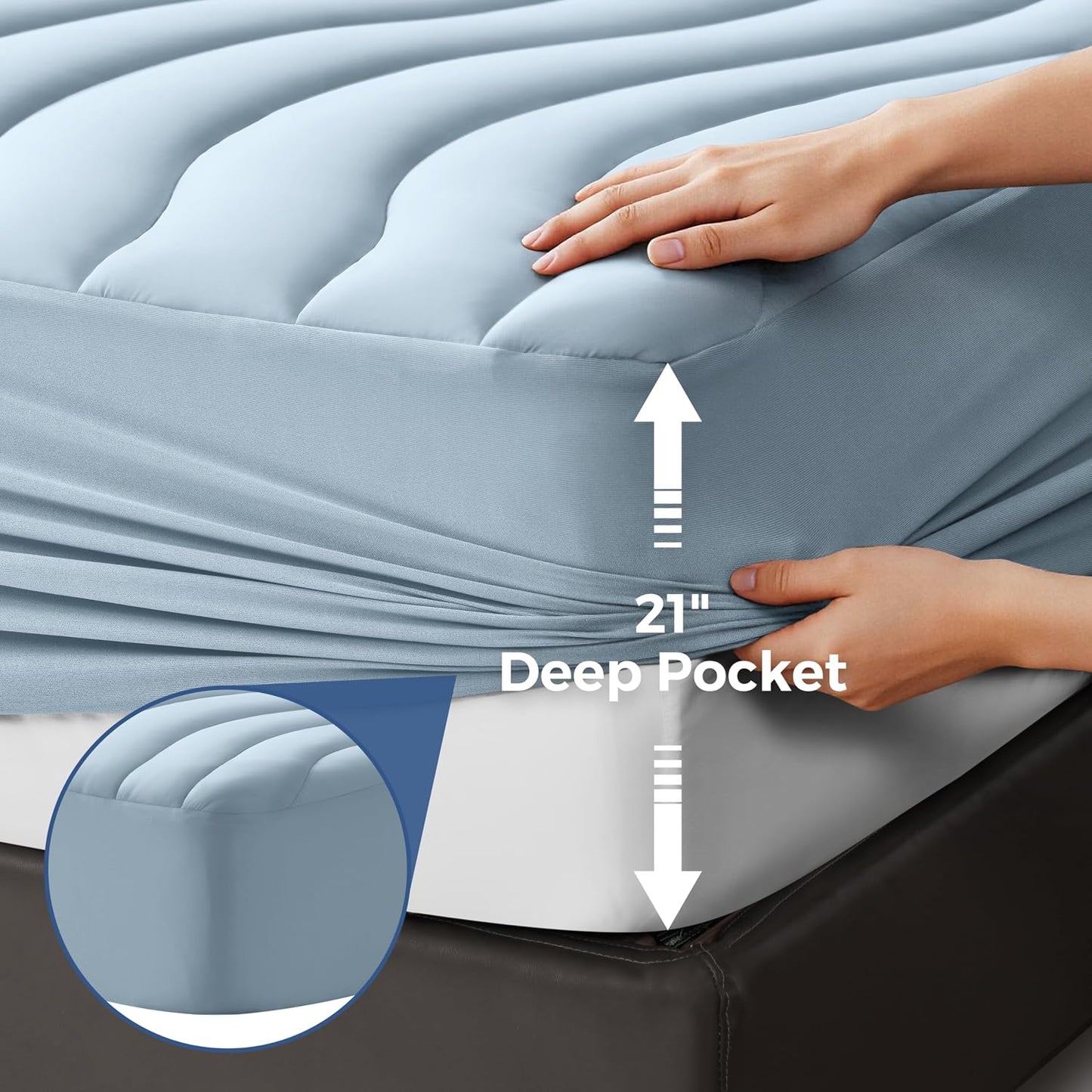 EASELAND Cooling Mattress Pad Queen Size for Hot Sleepers Pillow Top Mattress Cover Quilted Fitted Mattress Protector Breathable Mattress Topper with 8-21" Deep Pocket(60x80 Inches,Light Grey)