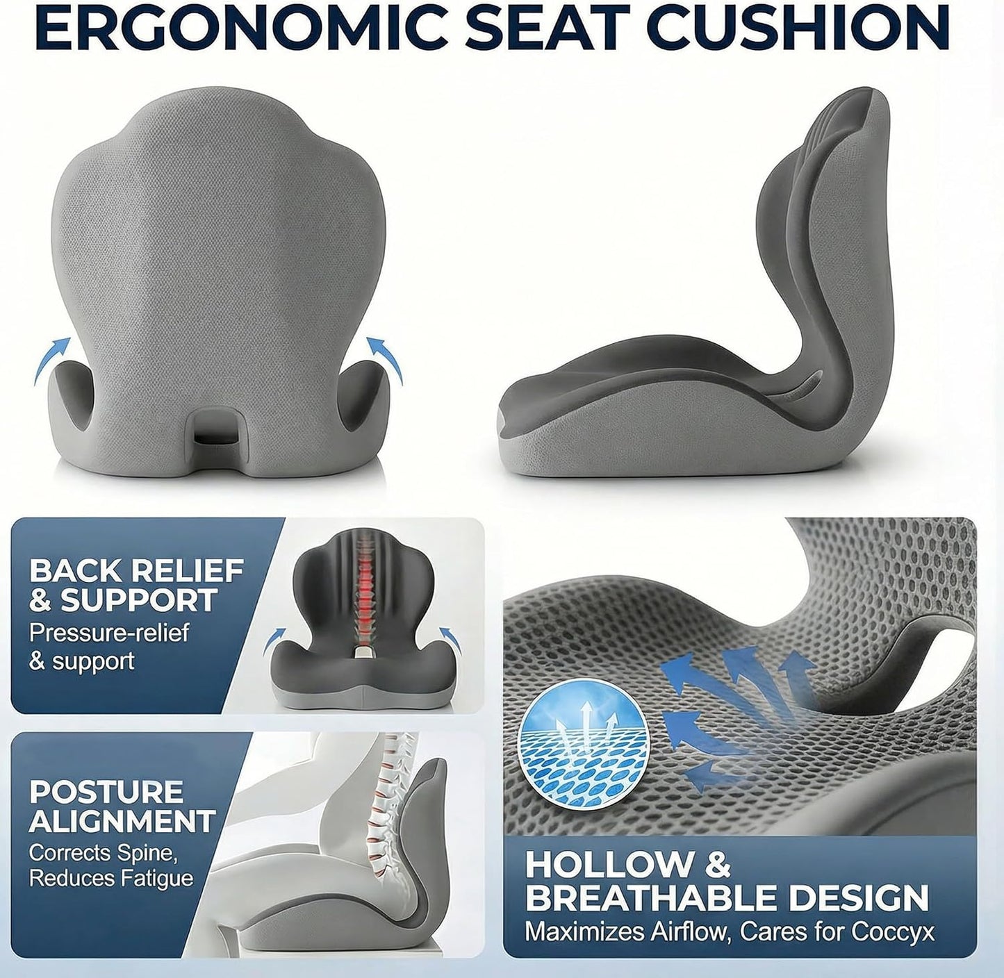 Ergonomic Seat Memory Foam Support Cushion for Back, Car Seat Back Support Cushion for Sciatica Tailbone Pain, Office Desk Chair Car Travel Seat Cushion (Pink)