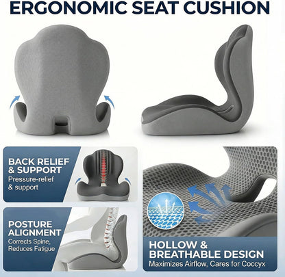 Ergonomic Seat Memory Foam Support Cushion for Back, Car Seat Back Support Cushion for Sciatica Tailbone Pain, Office Desk Chair Car Travel Seat Cushion (Pink)