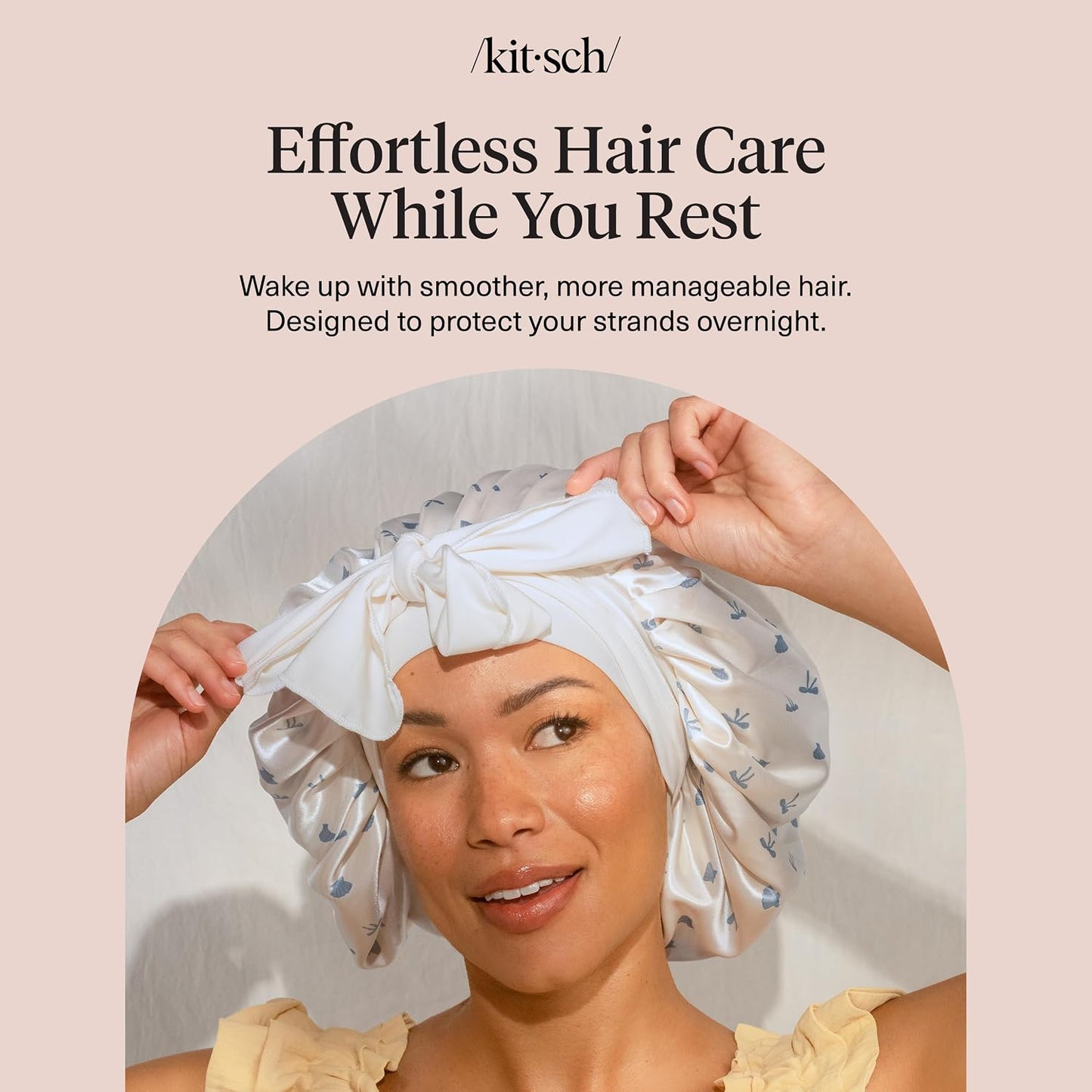 Kitsch XL Satin Bonnet for Sleeping - Softer Than Silk Bonnet For Sleeping Women - Secure Fit, Adjustable, Night Cap For Curly & Textured Hair - Prevents Breakage, Tangles & Thinning - Blush