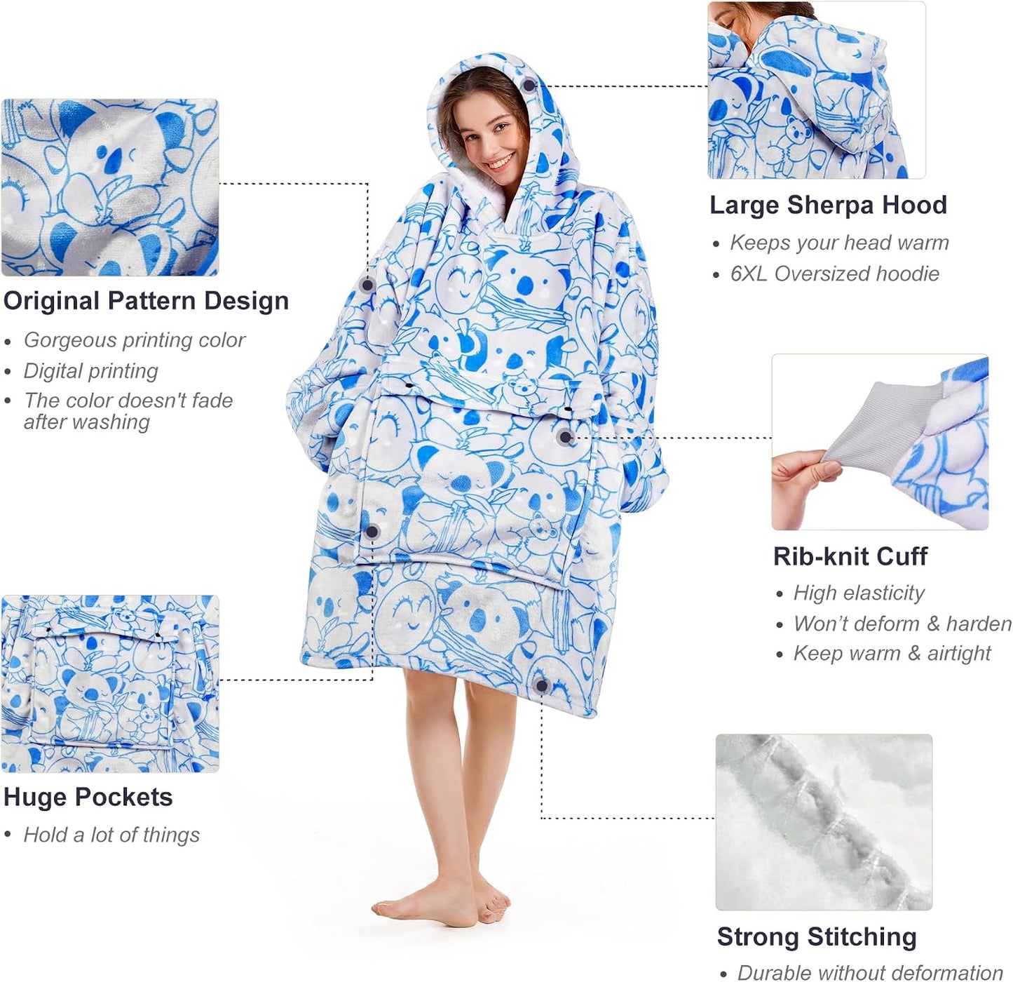 Narecte Cozy Oversized Blanket Hoodie Wearable Blanket Adults Soft Hooded Blanket Hoodie Birthday Gifts for Women Christmas - Colors A