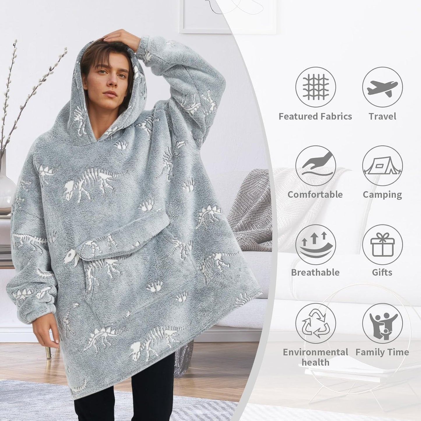 Fiosnow Sun and Moon Blanket Hoodies for Women and Men Adult Oversize Wearable Blanket Hoodies for Soft and Warm