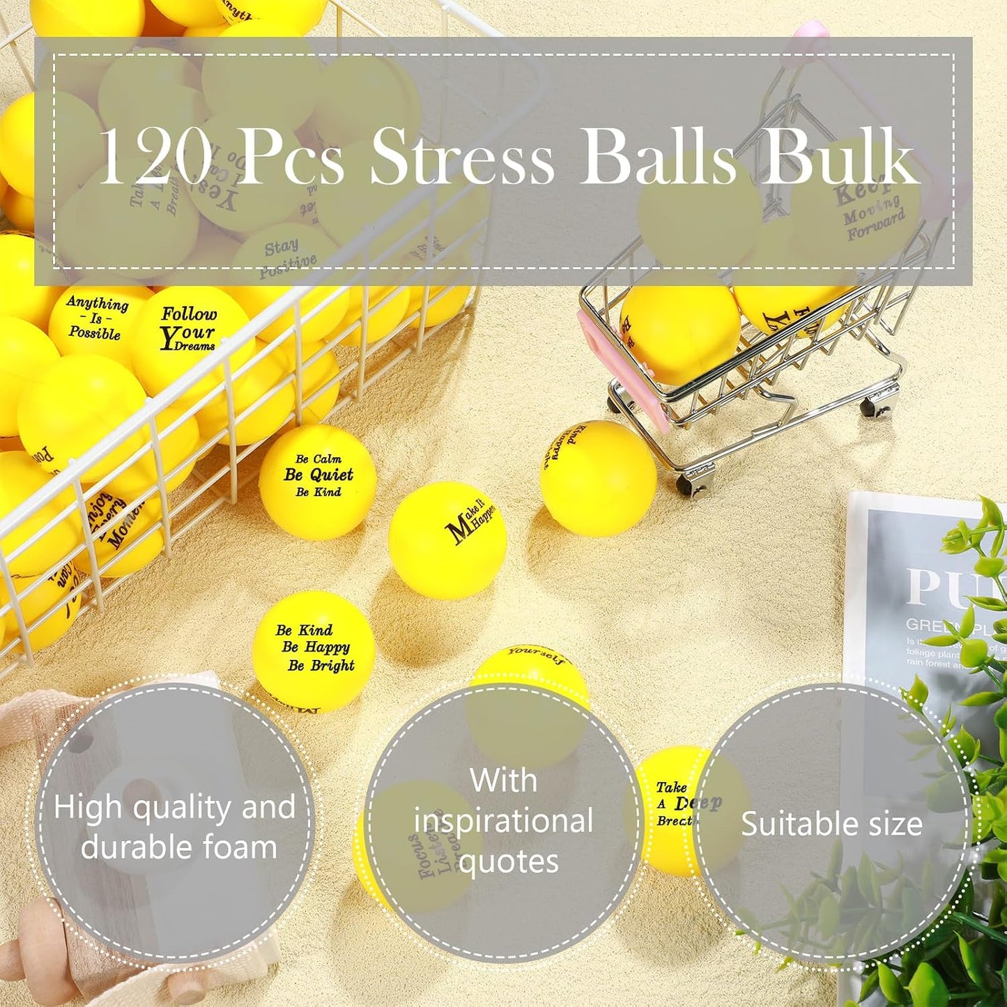 Poen 120 Pcs Motivational Foam Balls with Inspirational Quotes