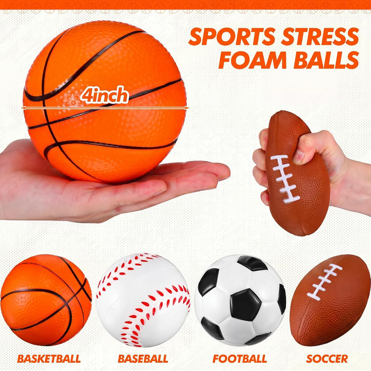 Leyndo 50 Pack Sports Stress Balls Bulk, Basketball Football Baseball