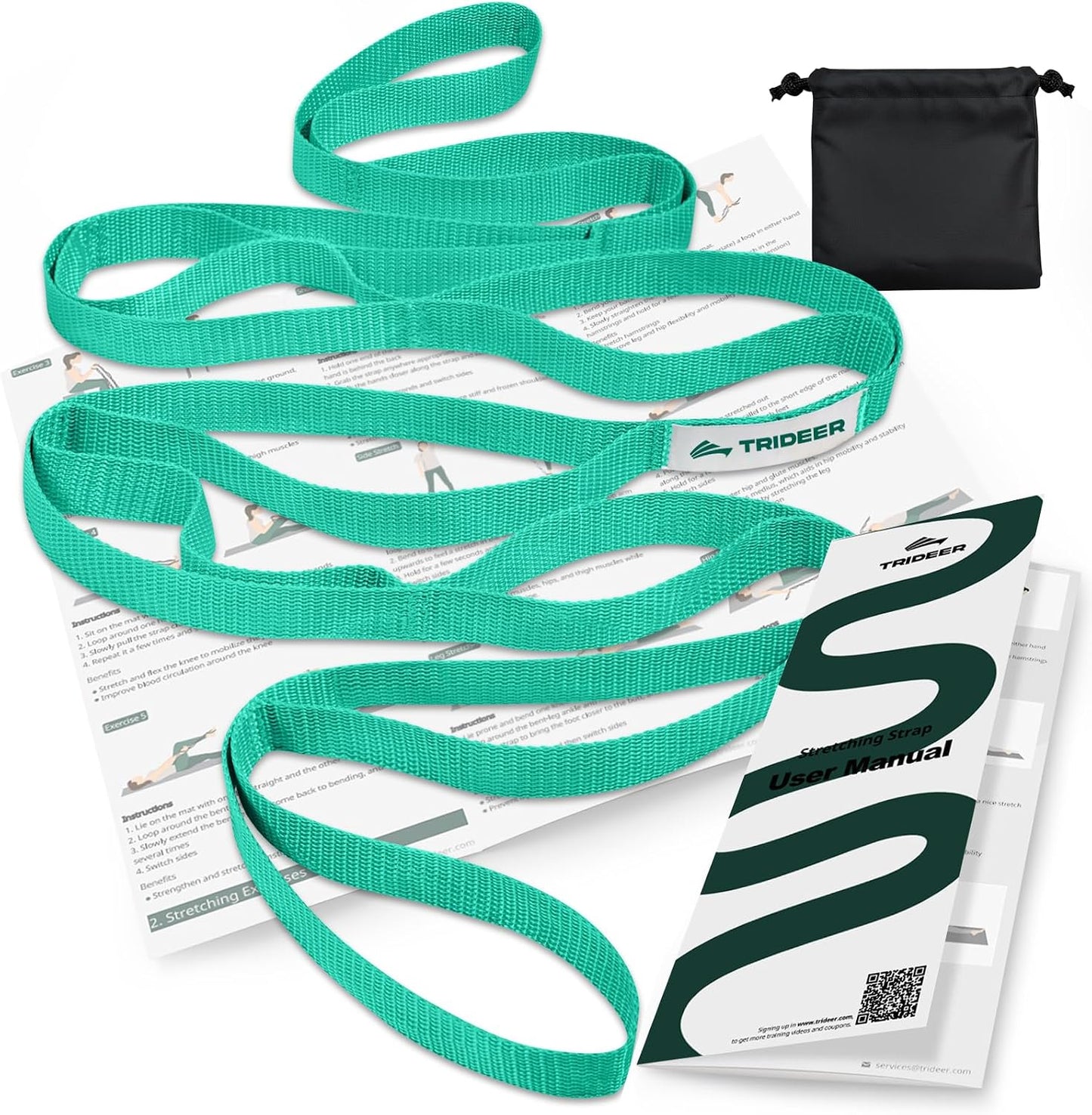 Trideer Non-Elastic Stretching Strap with Loops for Physical Therapy & Rehab, Knee Hip Leg ROM Post-Surgery, Yoga Strap for Stretching, Leg Lifter Strap Mobility Aid, Hamstring Calf Back