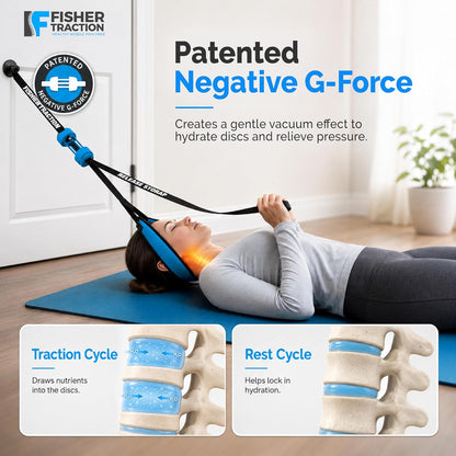 Fisher Traction Lower Back Decompression Device – Lumbar Traction for Spinal Decompression – Patented Stretcher Strap Release for Spinal Rehydration – Lightweight & Portable (Under 230 lbs)