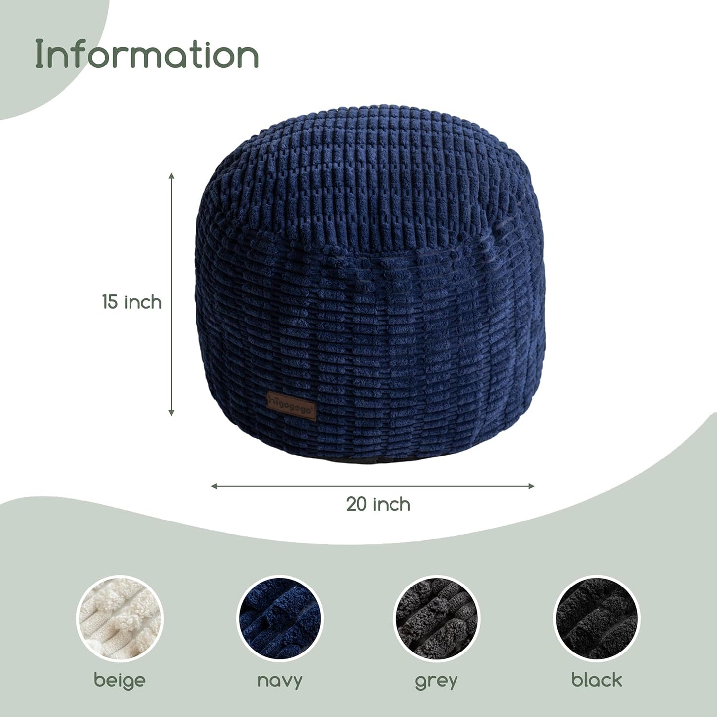 HIGOGOGO Pouf Ottoman Stuffed Round Modern Foam Filled Foot Rest Poufs for Living Room Chair Decorative 20 X 15 Inches Boho Relax Stool for Wedding Christmas Party, Beige