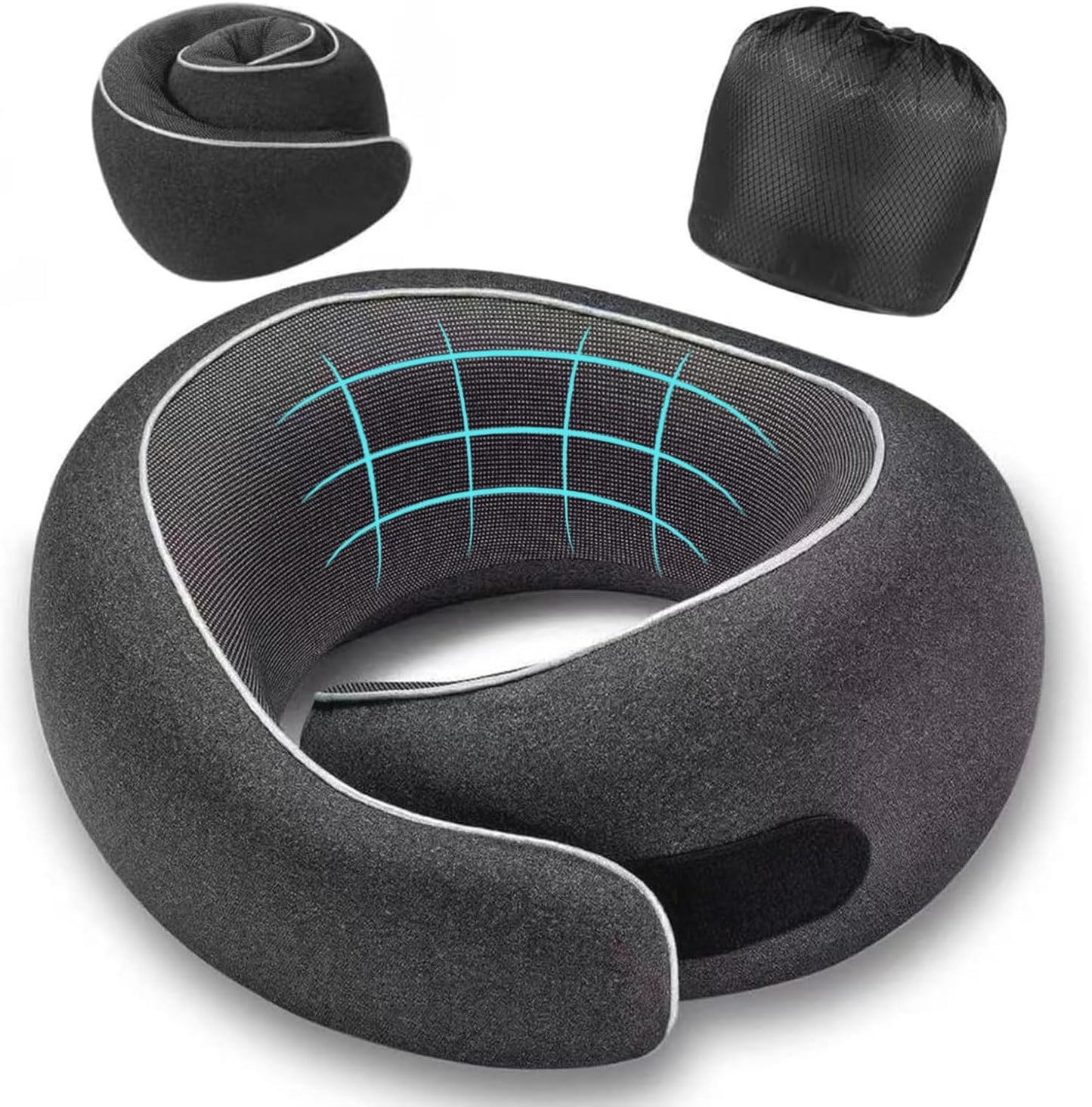 Travel Pillow, Memory Foam Neck Pillow with Ergonomic 360° Support, Travel Neck Pillow for Airplanes, Compact Design for Plane, Car & Office Travel Essentials, Max Black