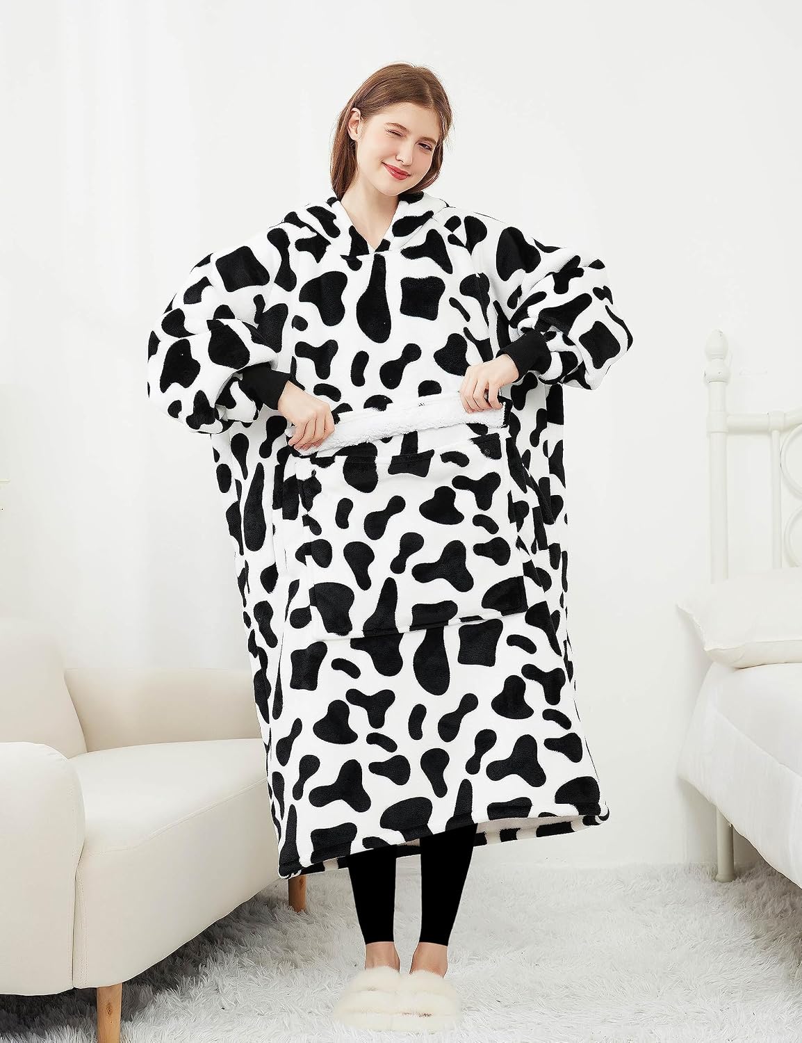 KFUBUO Wearable Blanket Hoodie for Adults Sherpa All Patterns Cat Oversized Sweatshirt Blanket with Pockets for Women