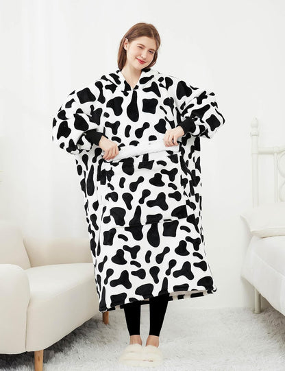 KFUBUO Wearable Blanket Hoodie for Adults Sherpa All Patterns Cat Oversized Sweatshirt Blanket with Pockets for Women