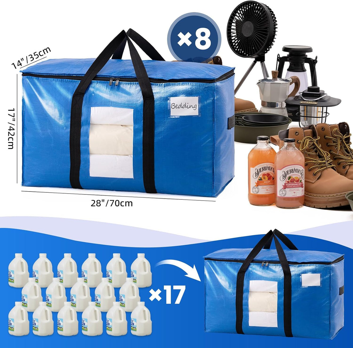 TAILI Blue Extra Large Moving Bags,Storage Bags with Visible Window