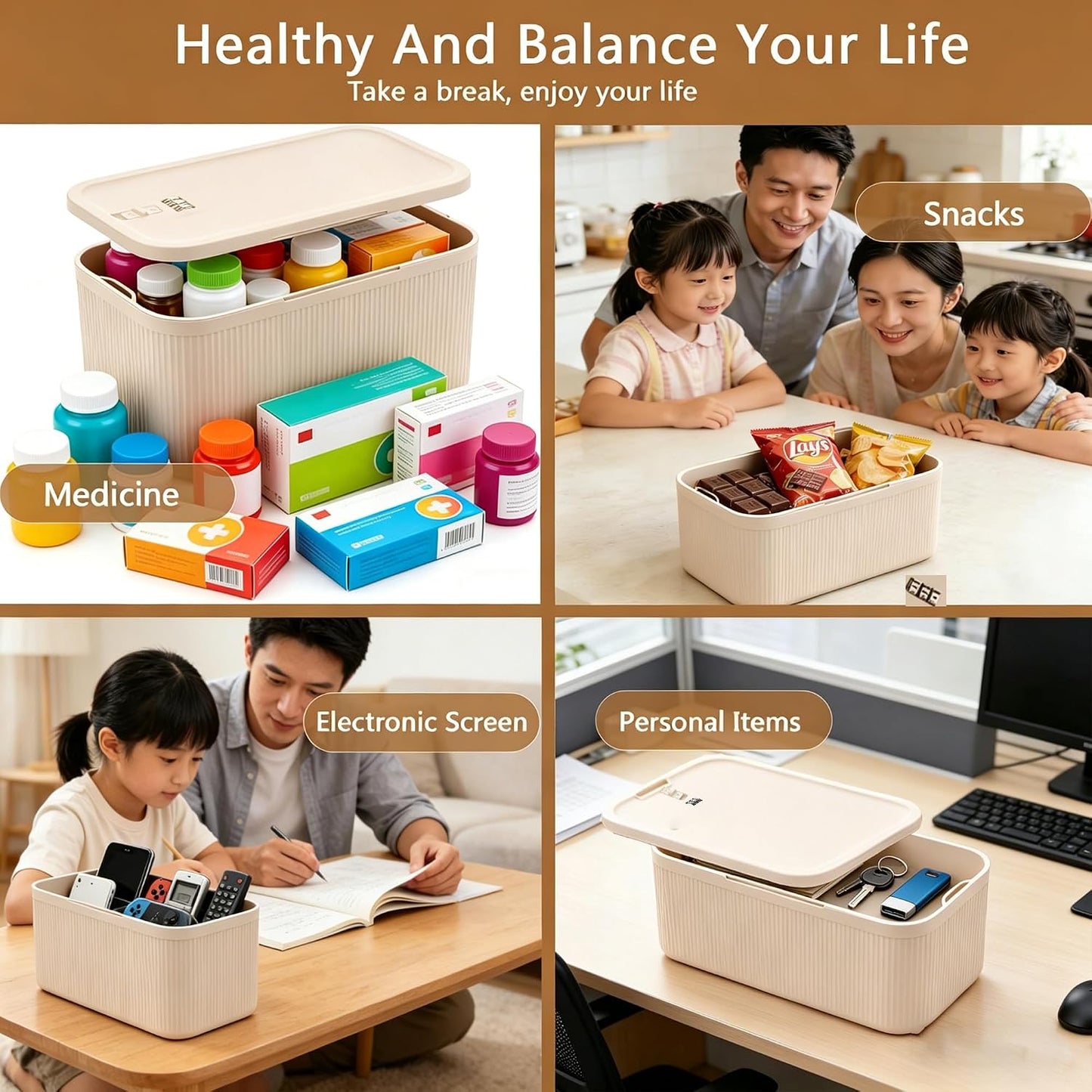 Medication Lock Box,Small Lockable Storage Box with Combination Code for Phone,Medicine Safe,Food, Home,Refrigerator,Office,Personal Items,Travel,Gift