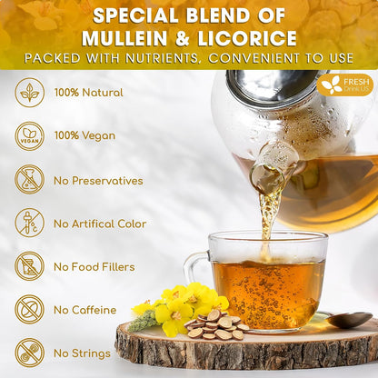 FreshDrinkUS, Premium Mullein Licorice 55 Tea Bags, 100% Natural, Blend of Mullein Leaves, and Licorice Root. No Sugar, Vegan.