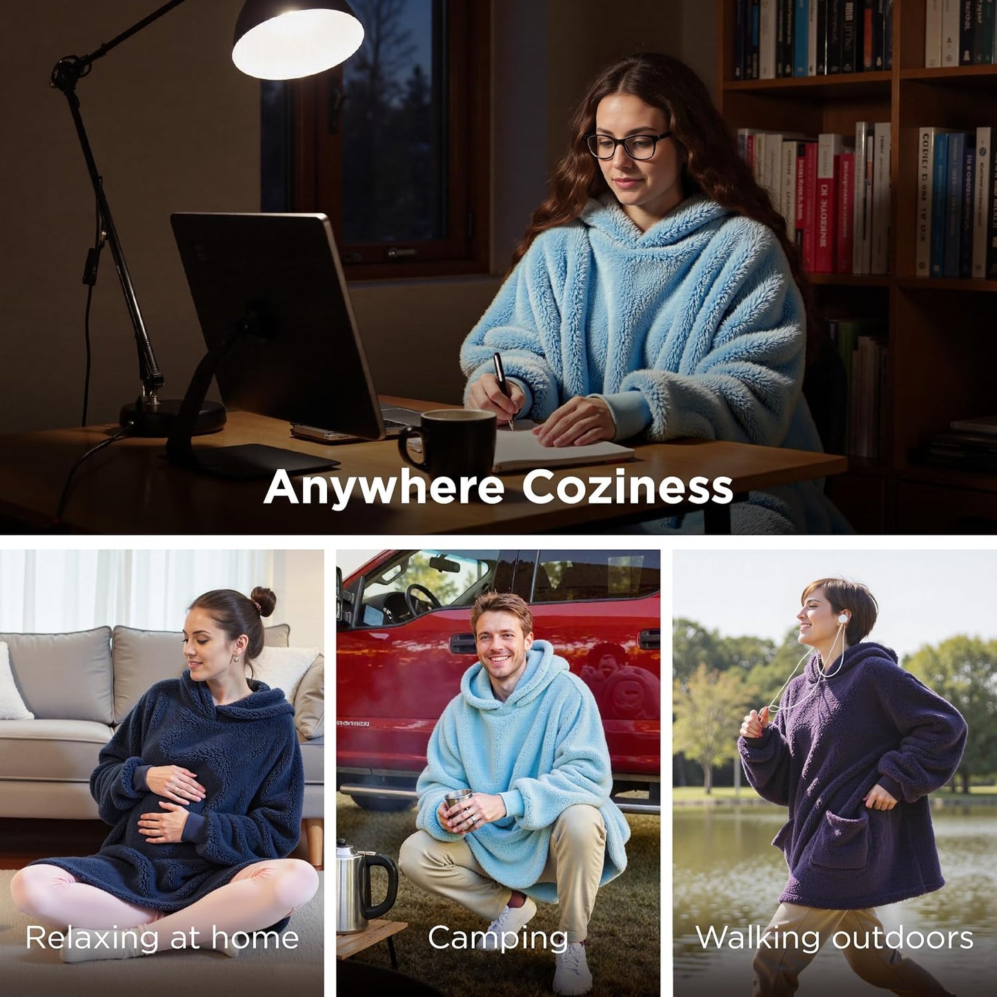 Bedsure Wearable Blanket Hoodies, Blanket Hoodie as Mothers Day Birthday Gifts for Mom Women, Warm Cozy Soft Sweatshirt Hooded Blankets for Women Men Adults, Grey, Standard