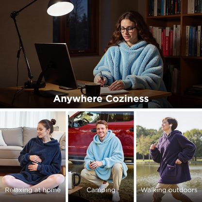 Bedsure Wearable Blanket Hoodies, Blanket Hoodie as Mothers Day Birthday Gifts for Mom Women, Warm Cozy Soft Sweatshirt Hooded Blankets for Women Men Adults, Grey, Standard