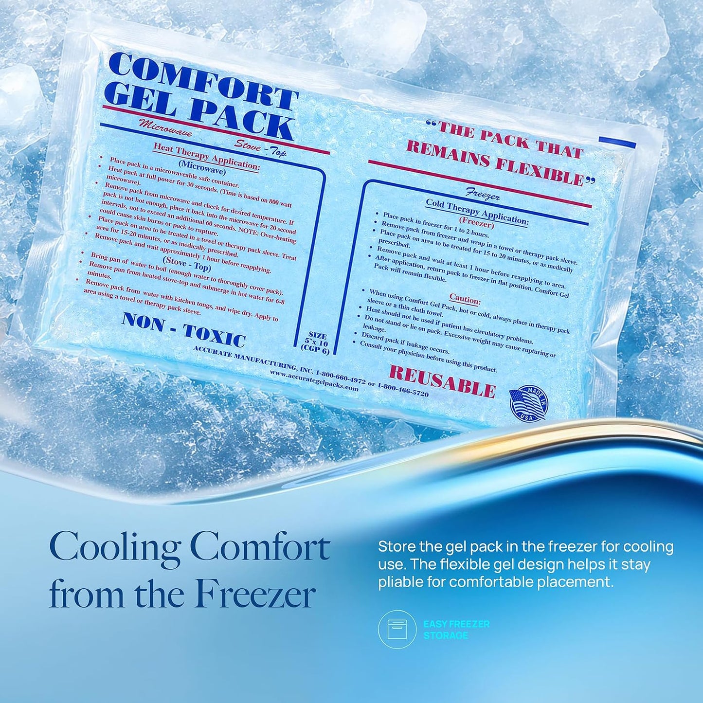 Flexible Reusable Gel Packs for Neck, Wrist, Arm, Back and Shoulder Pain Relief - Versatile Hot or Cold Gel Packs for Injuries, Sore Muscles or Toothache Pain Relief, Blue, 9" x 12", 1 Pack