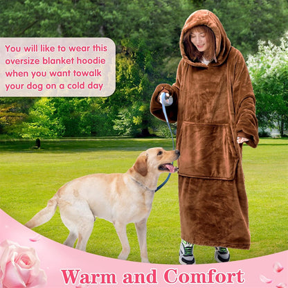 Waitu Wearable Blanket Sweatshirt Gifts for Women and Men, Warm and Cozy Giant Blanket Hoodie, Thick Flannel Blanket with Sleeves and Giant Pocket - Dark Gray