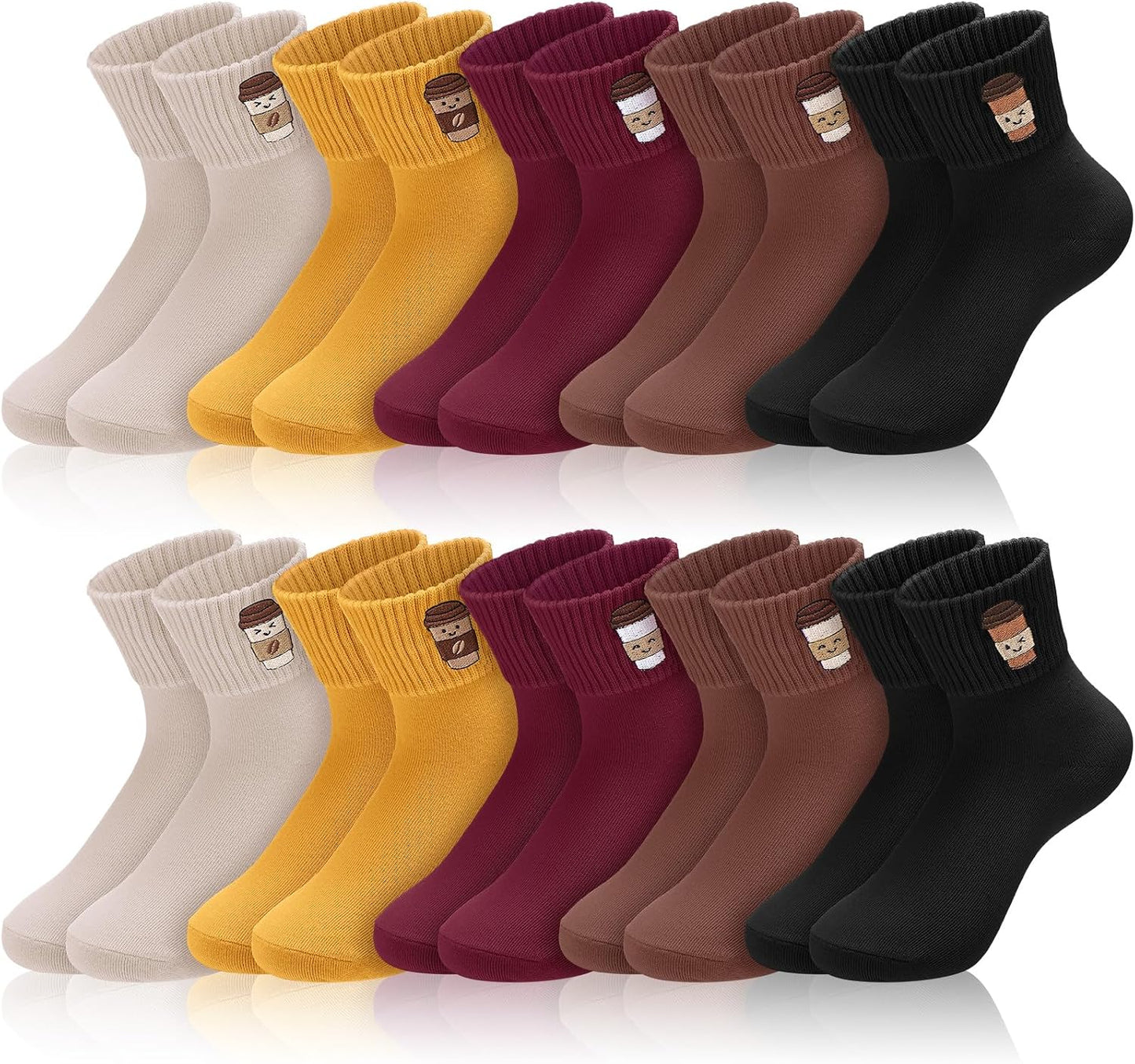 Eurzom 10 Pairs Socks Womens Crew Elastic Ankle Length Cotton Socks Aesthetic Cute Lightweight Low Cut Gifts for Women - Colors B