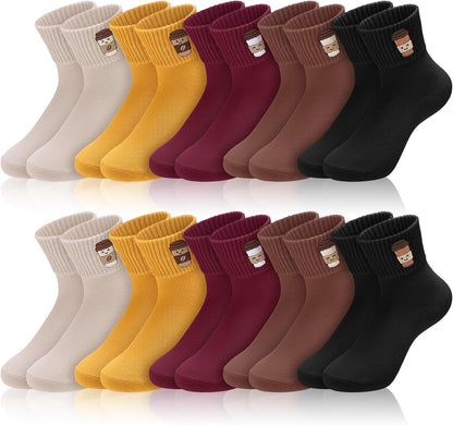 Eurzom 10 Pairs Socks Womens Crew Elastic Ankle Length Cotton Socks Aesthetic Cute Lightweight Low Cut Gifts for Women - Colors B