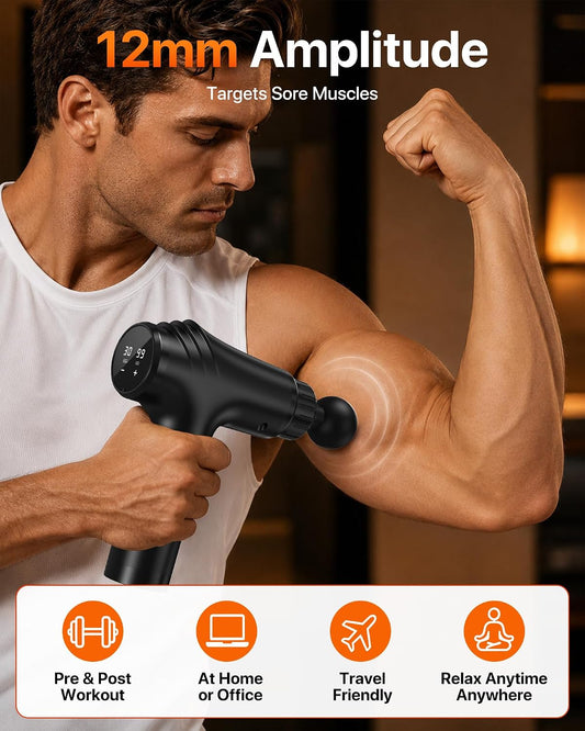 Massage Gun, Professional Deep Tissue Percussion Muscle Massager for Athletes with 30 Speeds & 6 Heads, Quiet Handheld Back Neck Shoulder Body Mini Massager