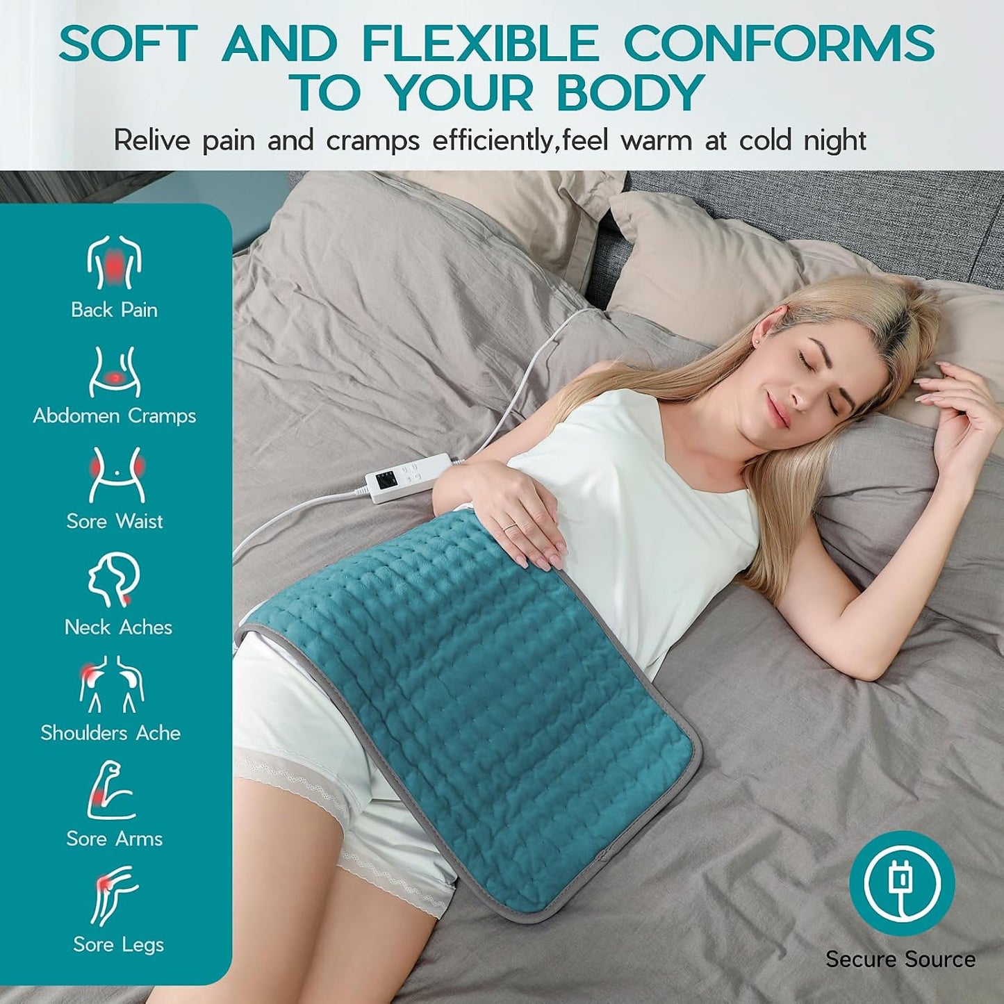 Heating Pad for Period Cramps, Heating Pad for Back/Neck/Shoulder Muscle Pain, 6 Heating & 4 Timer Setting, Auto Shut Off, Dry/Moist Heat & Machine Washable, Birthday Christma s Gifts for Women Mom