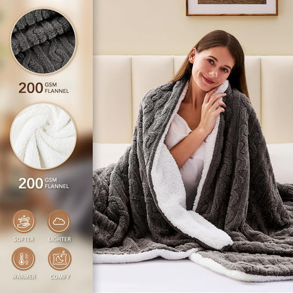 Homemate Electric Heated Blanket Twin - 62"x84" Heating Bed Blankets Throw with 10 Heating Levels 8 Hours Auto Off Fast Heating Over-Heated Protection Ultra Soft Warm Flannel ETL Certified Grey - Colors A