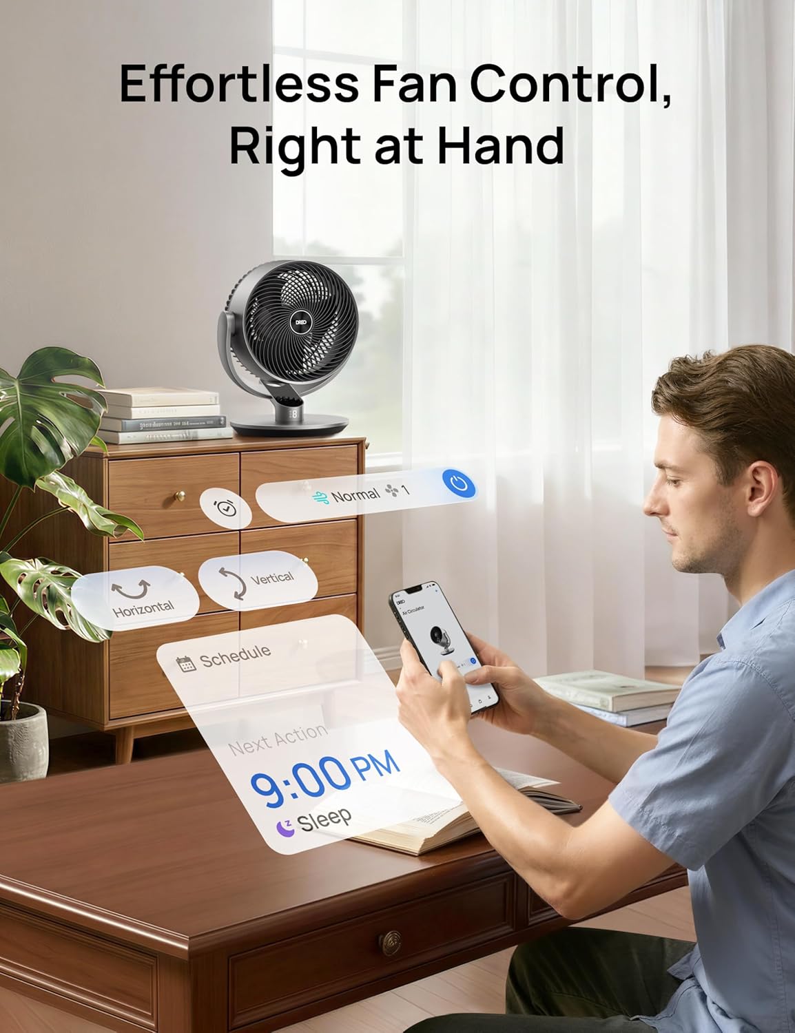DREO 16 Inch 20dB Quiet Smart Fans for Bedroom, DC Room Fan with Remote, 120°+120° Oscillating Fan, 6 Modes, 9 Speeds, 12H Timer,Works Alexa/Google/WiFi/Voice Control, Silver, Oversize (DR-HAF004S)