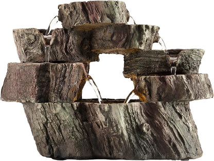 Alpine Corporation | 14"H Indoor Tiered Log Tabletop Fountain with LED Lights — Cascading Waterfall Design Creates Relaxing Ambiance for Home & Office Décor