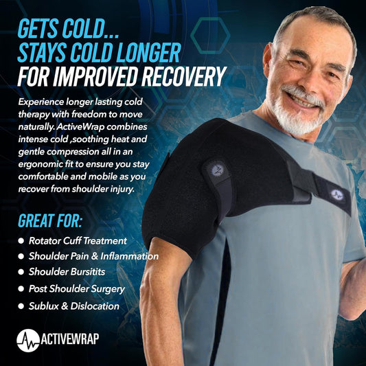 ActiveWrap Shoulder Ice Pack Wrap, Small/Medium – Includes 2 Reusable Hot & Cold Gel Packs for Rotator Cuff Cold Therapy, Ice Shoulder Wrap with Adjustable Compression for Post-Surgery Recovery