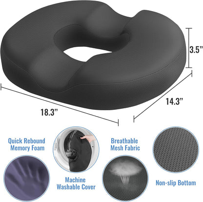 CloudBliss Donut Pillow Stadium Seat Cushion for Tailbone Pain Relief and Hemorrhoids, Memory Foam Seat Chair Cushion, Portable Seat Cushions for Bleachers, Car, Home & Office