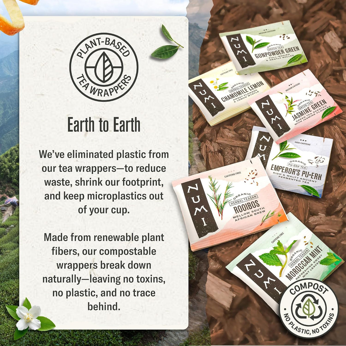 Numi Organic Aged Earl Grey Tea, 18 Black Tea Bags with Real Bergamot