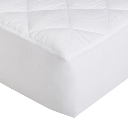 Amazon Basics Hypoallergenic Quilted Breathable Mattress Topper Pad with Protection, 18 Inches Deep, King Size, White