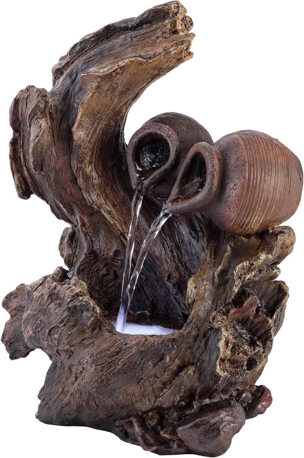 Alpine Corporation | 14"H Indoor Tiered Log Tabletop Fountain with LED Lights — Cascading Waterfall Design Creates Relaxing Ambiance for Home & Office Décor