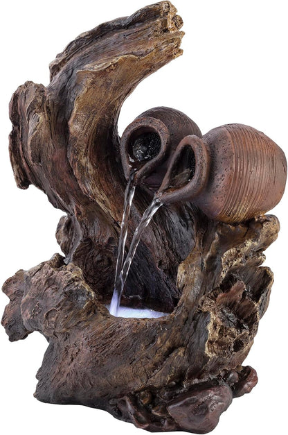 Alpine Corporation | 14"H Indoor Tiered Log Tabletop Fountain with LED Lights — Cascading Waterfall Design Creates Relaxing Ambiance for Home & Office Décor