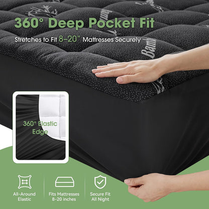 Mattress Pad Queen Size, Cooling Pillow Top Mattress Topper, Ultra Soft Viscose Made from Bamboo, Breathable for Hot Sleepers, Deep Pocket 8"-20", Green