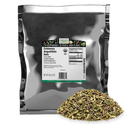Frontier Co-op Organic Echinacea Angustifolia Herb, 1lb Bulk Bag - Cut and Sifted, Dried - Ideal for Echinacea Root Tea and Herbal Uses, Kosher
