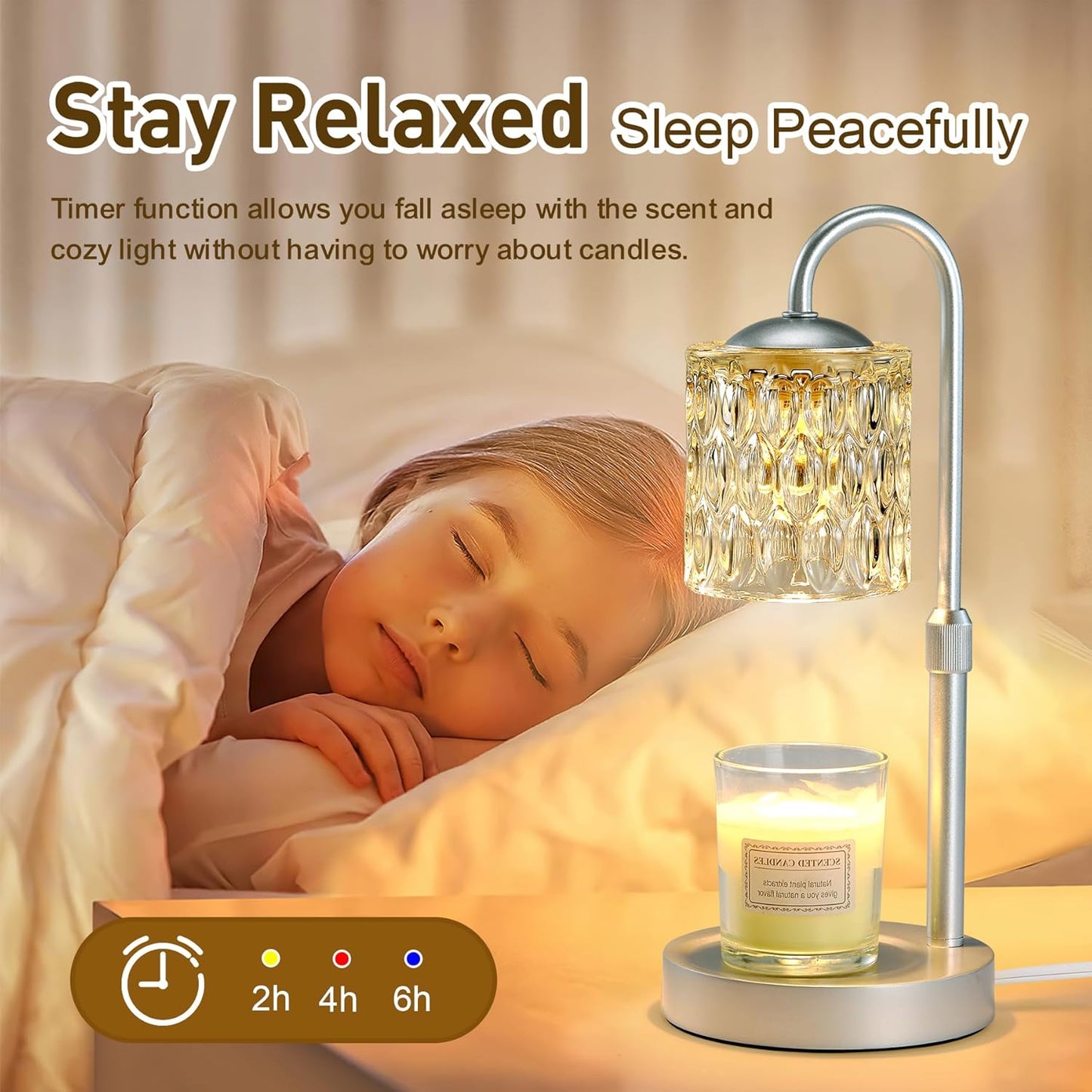 Briever Dimmable Candle Warmer Lamp with Timer, Height Adjustable Electric Candle Wax Warmer, Christmas Birthday Gifts for Women Mom, House Warming Gifts New Home Room Decor, Walnut Solid Wood Base