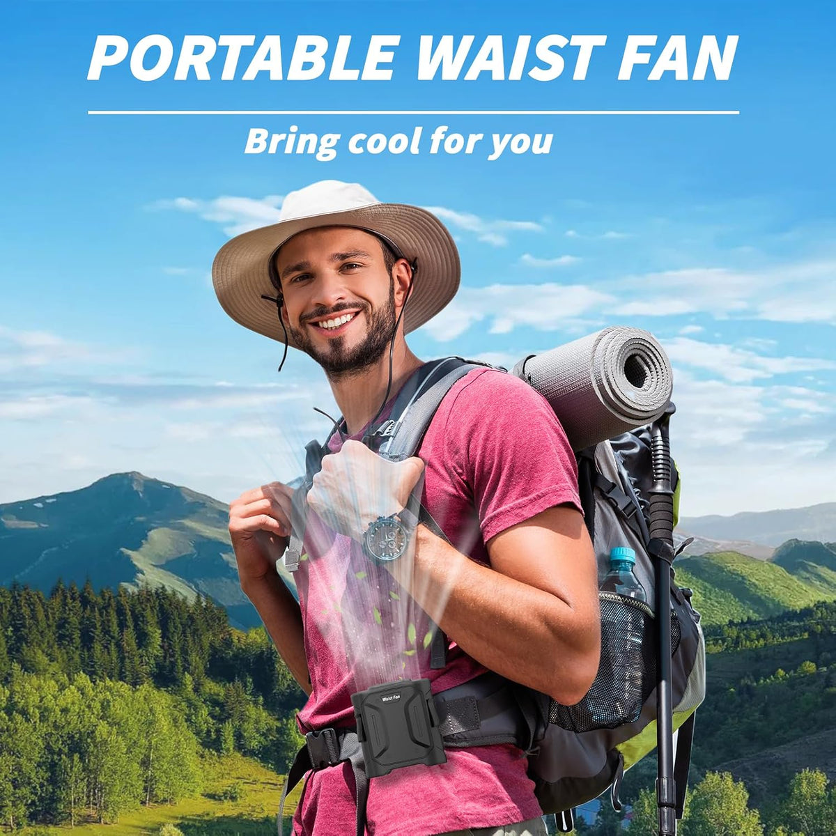 Waist Fan Portable Clip on: 10000mAh Rechargeable Personal Belt Cooling Fan Under Shirt - Cool Body Fans Under Clothes for Outdoor Travel, Walking, Work for Men and Women (Grey)