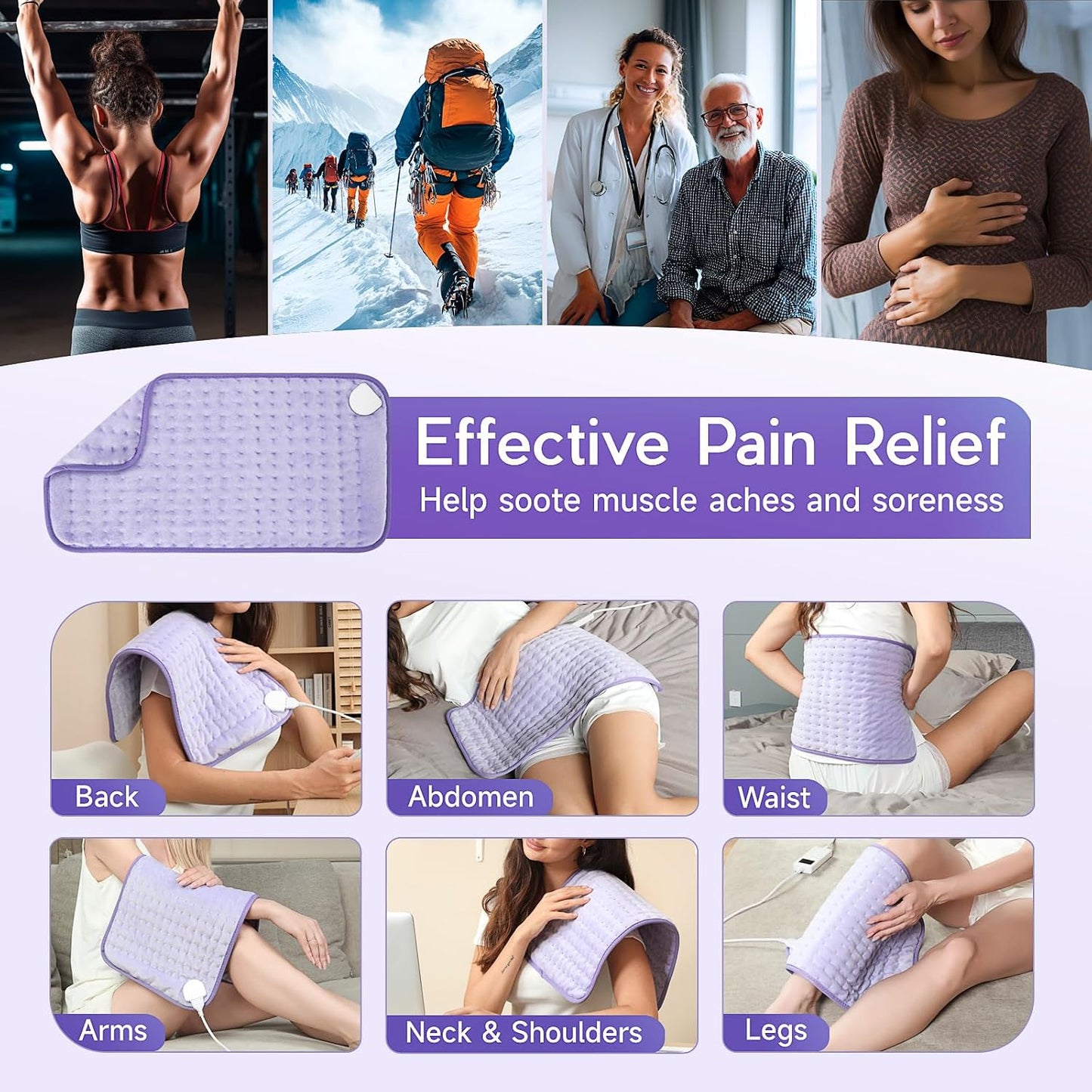 Heating Pad for Period Cramps, Heating Pad for Back/Neck/Shoulder Muscle Pain, 6 Heating & 4 Timer Setting, Auto Shut Off, Dry/Moist Heat & Machine Washable, Birthday Christma s Gifts for Women Mom