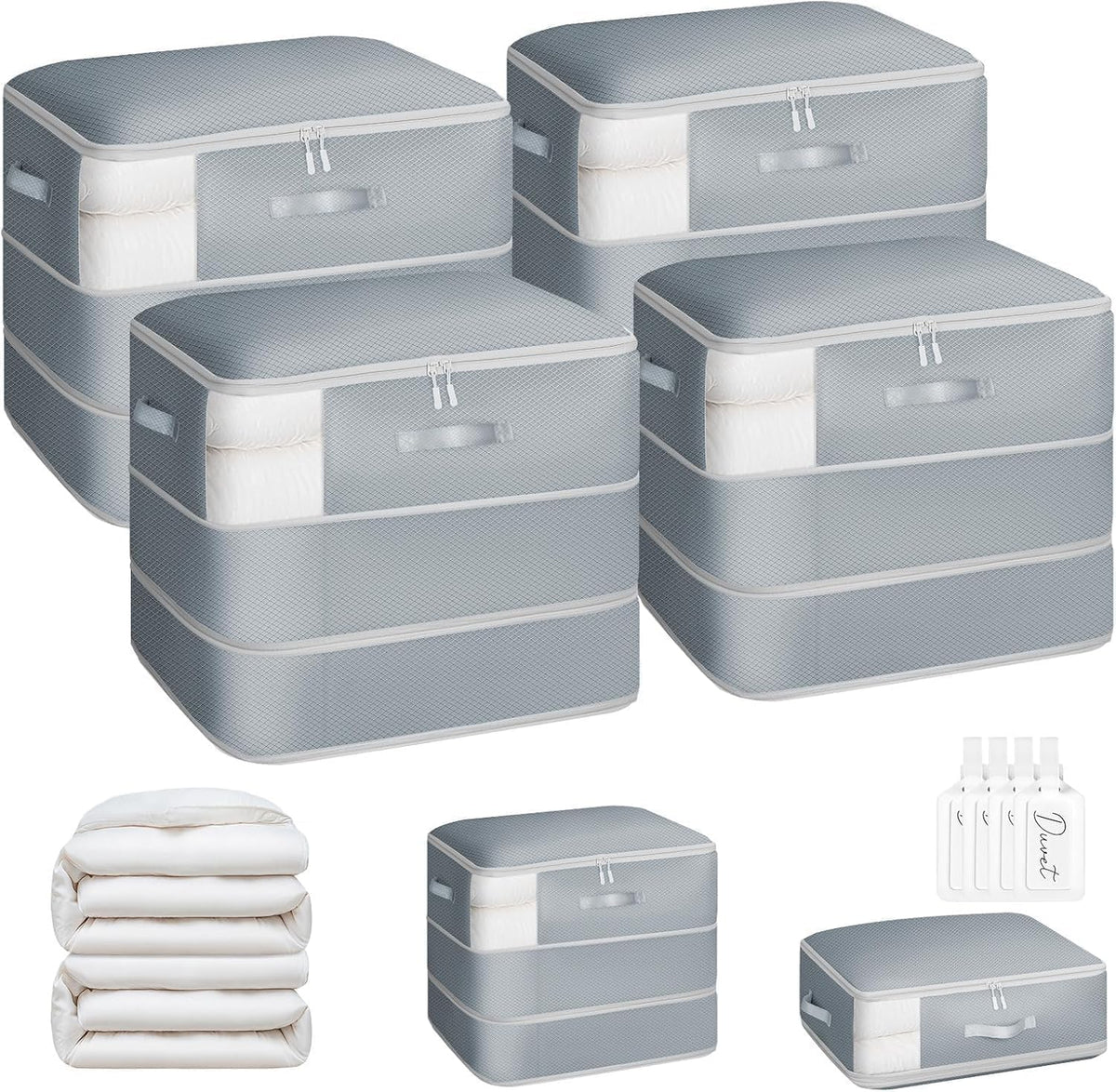 DIMJ Comforter Storage Bag - Blanket Storage Organizer Compression Bags, Large Capacity Ultra Space Saving Self Compression Organize for Bedding, Pillow, Duvet, Sheet Storage with Zipper Window