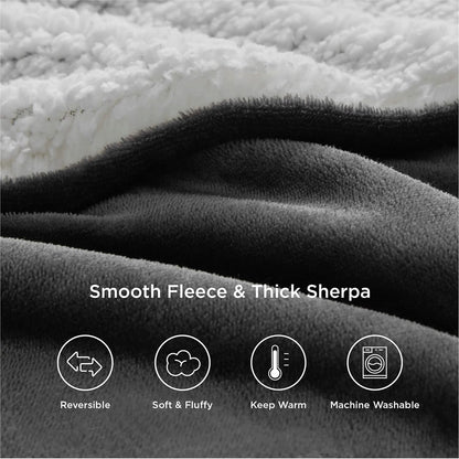 Bedsure GentleSoft Sherpa Fleece Throw Blanket for Couch, Non-Heated, Thick & Warm Cozy Blanket for Winter, Soft Fuzzy Plush Throw Gifts for Women and Men, Grey, 50x60 Inches