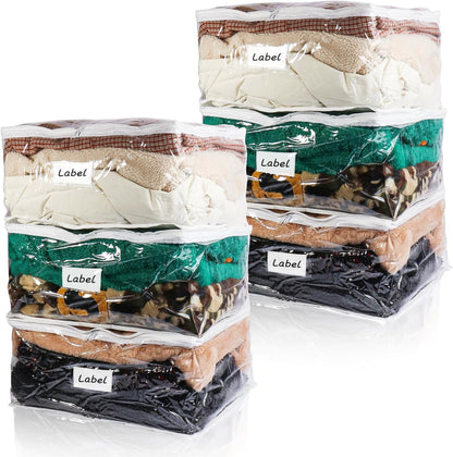 Clear Zippered Plastic Clothes Storage Bags, 6 Pack, White