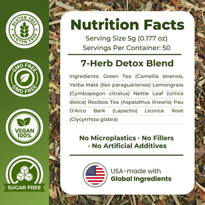NutriEffect 7-Herb Herbal Tea Blend – Up to 100 Cups | 250g (8.8 oz) Loose Leaf Tea – Rooibos, Yerba Mate & Nettle Blend – Smooth & Naturally Refreshing