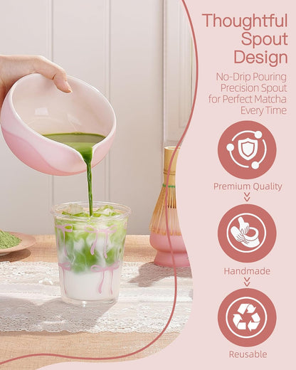 ZENS Matcha Whisk Set, Matcha Kit Set, Matcha Bowl with Spout, Bamboo Whisk & Scoop, Chasen Holder, 304 Sifter & Tea Mat, 6pcs Japaness Matcha Kit for Matcha Lovers, Birthday Gift, Pale Green