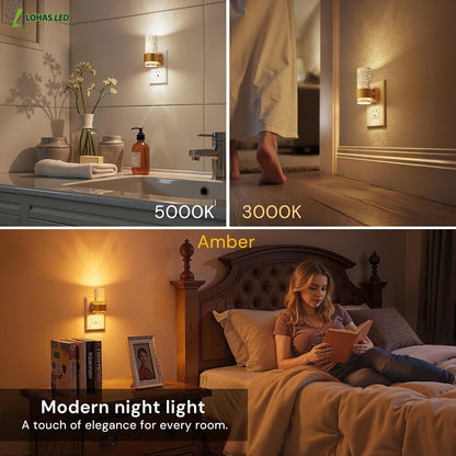L LOHAS LED Night Lights Plug into wall, Amber Night Light with Adjustable Brightness, Plug in NightLight with Auto Light Sensor, Wall Sconce-Style Design Night Light for Bathroom,Hallway, 2 Pack