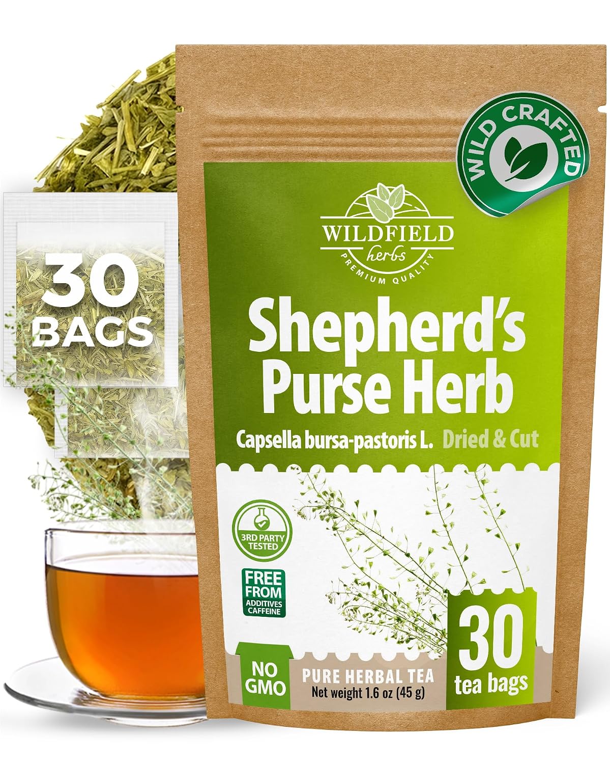 30 Bags Shepherd’s Purse Herb Tea (Capsella Bursa-Pastoris) - 30 Count 1.5g Bags Dried Shepherds Purse Herbal Tea